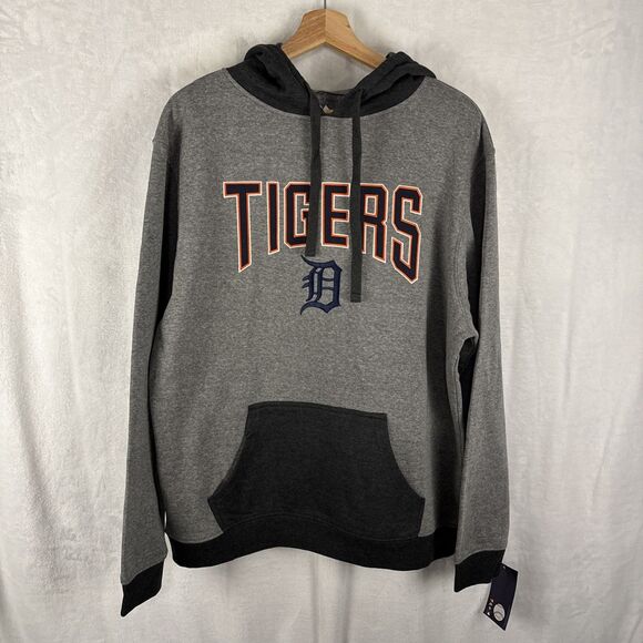 Majestic Detroit Tigers MLB Pullover Hoodie Size Large Gray Embroidered Logo NWT - Picture 1 of 6